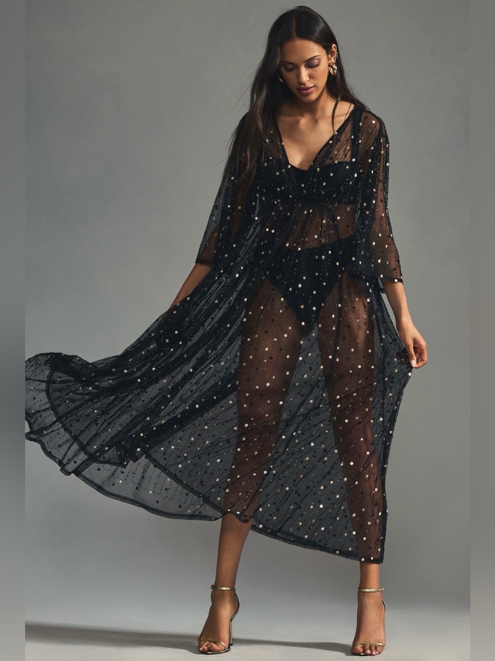 Anthropologie Beaded Sheer Kaftan Swim Coverup